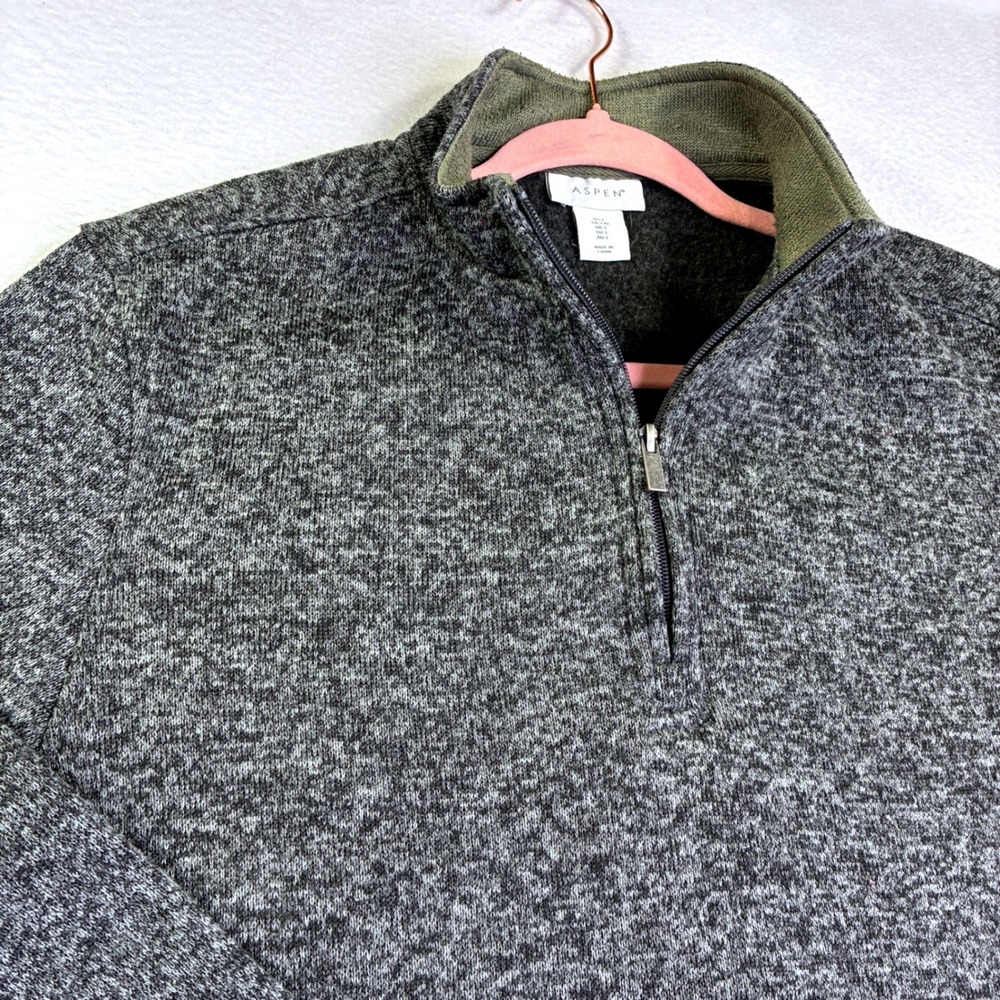 Aspen Mens Quarter Zip Pullover Sweater Charcoal Gray Marled Mock Neck Size L